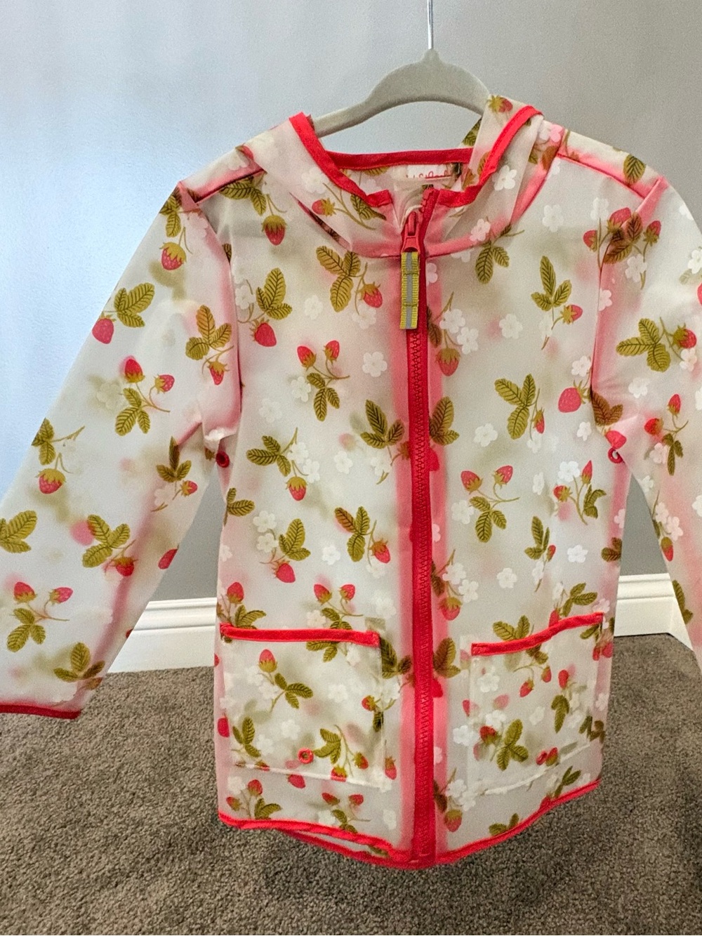 Cat & Jack Girls Pink Floral Strawberry Raincoat